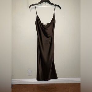 Meshki Tabitha Cowl Neck Midi Dress in Chocolate Brown